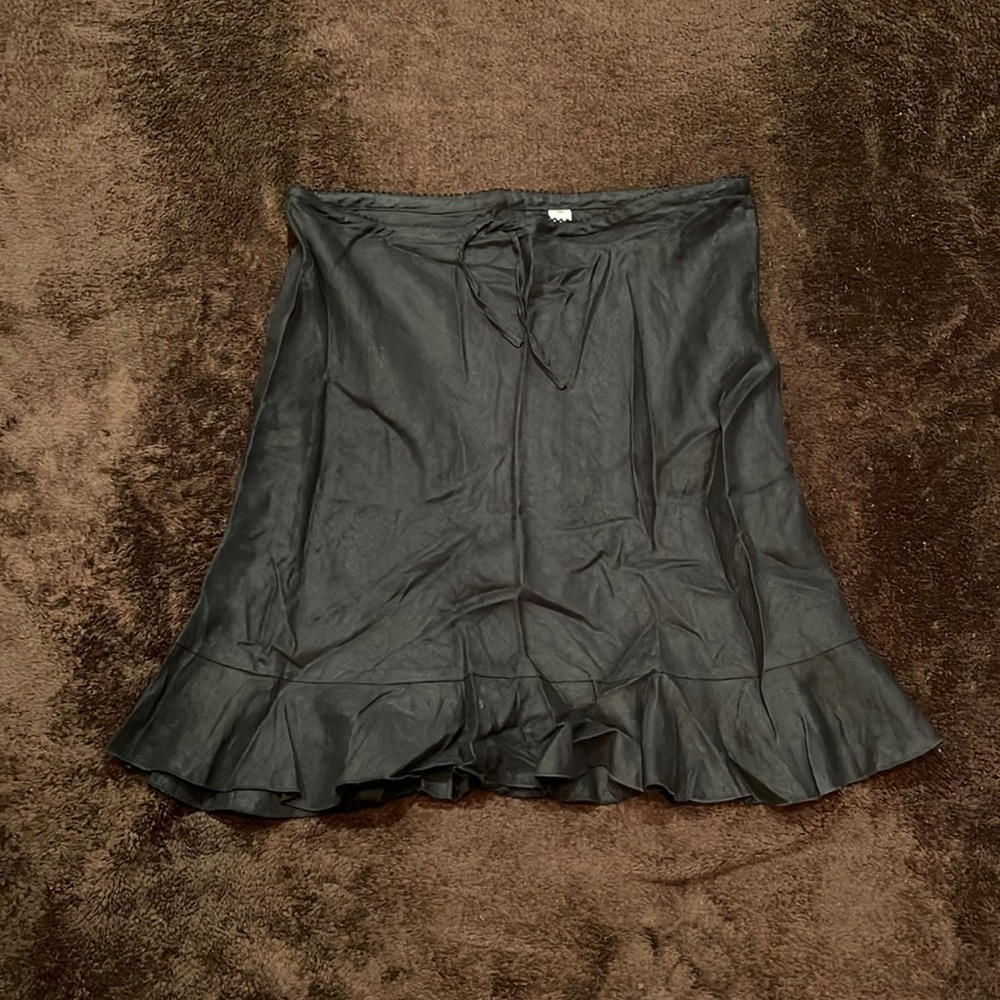 Black cotton drawstring ruffle midi skirt. Size 12